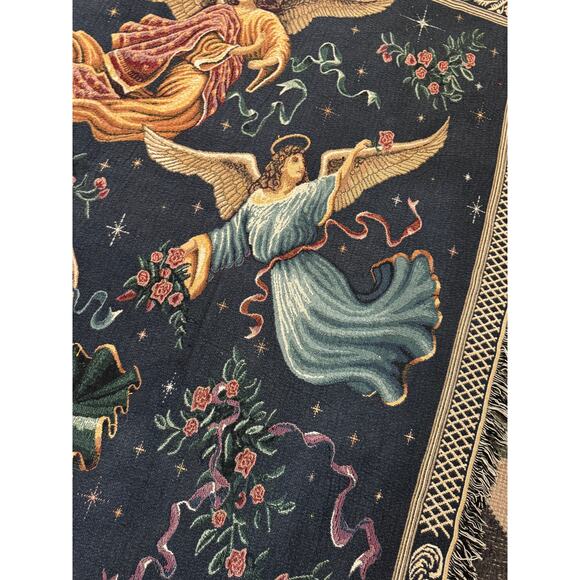 Vintage Angel Woven Afghan Throw Blanket – Reversible Tapestry – 61” x 58” - Picture 5 of 6